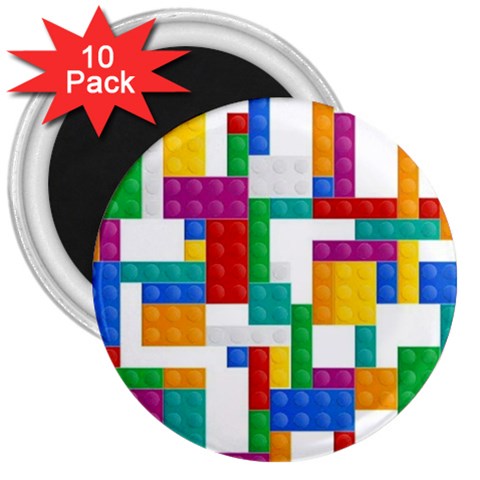 Colorful Bricks, Bricks, Colorful, Colors, Games, Lego, Rainbow 3  Magnets (10 pack)  from ArtsNow.com Front