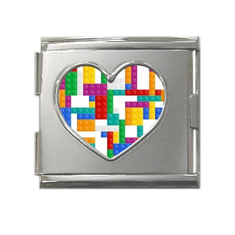 Colorful Bricks, Bricks, Colorful, Colors, Games, Lego, Rainbow Mega Link Heart Italian Charm (18mm) from ArtsNow.com Front