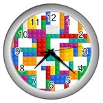 Colorful Bricks, Bricks, Colorful, Colors, Games, Lego, Rainbow Wall Clock (Silver)