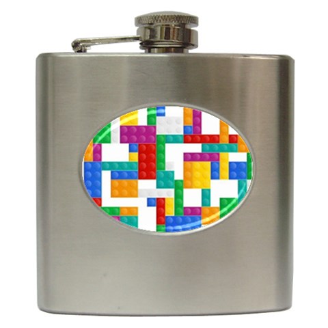 Colorful Bricks, Bricks, Colorful, Colors, Games, Lego, Rainbow Hip Flask (6 oz) from ArtsNow.com Front