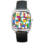 Colorful Bricks, Bricks, Colorful, Colors, Games, Lego, Rainbow Square Metal Watch