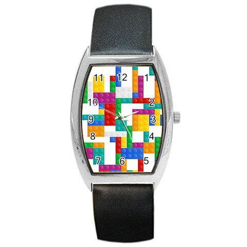 Colorful Bricks, Bricks, Colorful, Colors, Games, Lego, Rainbow Barrel Style Metal Watch from ArtsNow.com Front