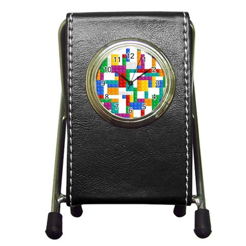 Colorful Bricks, Bricks, Colorful, Colors, Games, Lego, Rainbow Pen Holder Desk Clock from ArtsNow.com Front