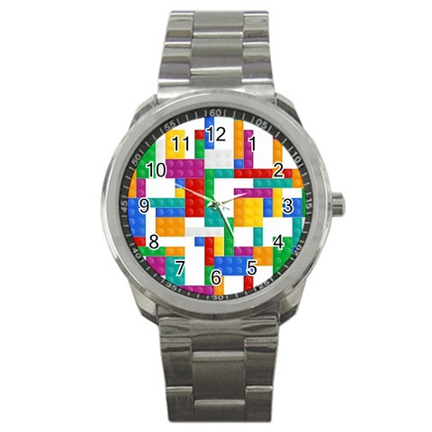 Colorful Bricks, Bricks, Colorful, Colors, Games, Lego, Rainbow Sport Metal Watch from ArtsNow.com Front