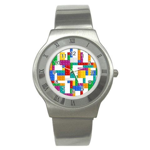 Colorful Bricks, Bricks, Colorful, Colors, Games, Lego, Rainbow Stainless Steel Watch from ArtsNow.com Front