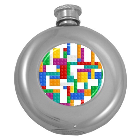 Colorful Bricks, Bricks, Colorful, Colors, Games, Lego, Rainbow Round Hip Flask (5 oz) from ArtsNow.com Front