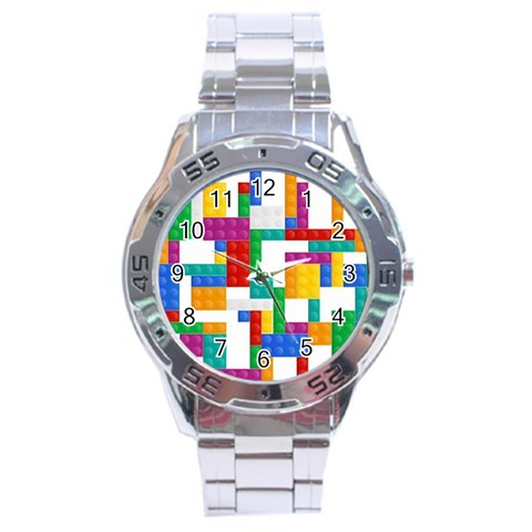 Colorful Bricks, Bricks, Colorful, Colors, Games, Lego, Rainbow Stainless Steel Analogue Watch from ArtsNow.com Front