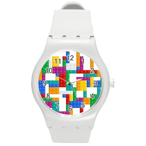 Colorful Bricks, Bricks, Colorful, Colors, Games, Lego, Rainbow Round Plastic Sport Watch (M) from ArtsNow.com Front