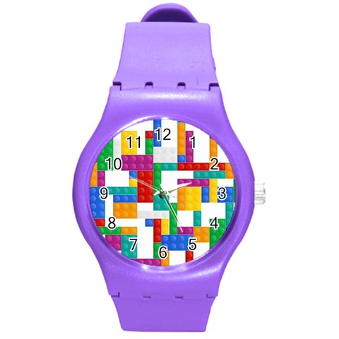 Colorful Bricks, Bricks, Colorful, Colors, Games, Lego, Rainbow Round Plastic Sport Watch (M) from ArtsNow.com Front