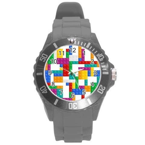 Colorful Bricks, Bricks, Colorful, Colors, Games, Lego, Rainbow Round Plastic Sport Watch (L) from ArtsNow.com Front