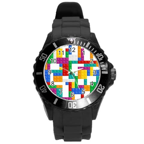 Colorful Bricks, Bricks, Colorful, Colors, Games, Lego, Rainbow Round Plastic Sport Watch (L) from ArtsNow.com Front