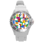 Colorful Bricks, Bricks, Colorful, Colors, Games, Lego, Rainbow Round Plastic Sport Watch (L)