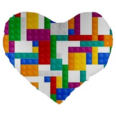 Colorful Bricks, Bricks, Colorful, Colors, Games, Lego, Rainbow Large 19  Premium Heart Shape Cushions from ArtsNow.com Front