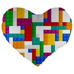 Colorful Bricks, Bricks, Colorful, Colors, Games, Lego, Rainbow Large 19  Premium Heart Shape Cushions