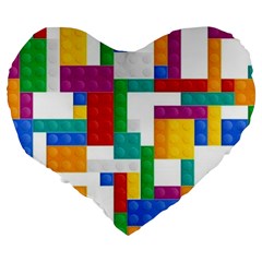 Colorful Bricks, Bricks, Colorful, Colors, Games, Lego, Rainbow Large 19  Premium Heart Shape Cushions from ArtsNow.com Back