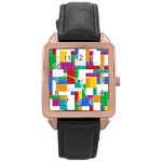 Colorful Bricks, Bricks, Colorful, Colors, Games, Lego, Rainbow Rose Gold Leather Watch 