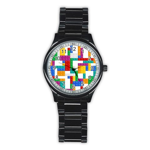 Colorful Bricks, Bricks, Colorful, Colors, Games, Lego, Rainbow Stainless Steel Round Watch from ArtsNow.com Front