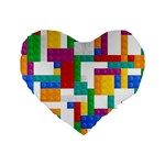 Colorful Bricks, Bricks, Colorful, Colors, Games, Lego, Rainbow Standard 16  Premium Flano Heart Shape Cushions