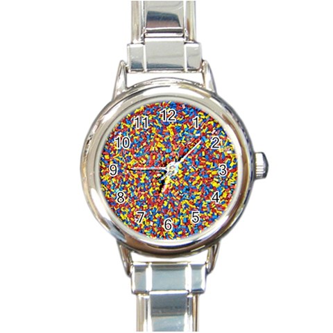 Colorful Lego Texture Lego Bricks Round Italian Charm Watch from ArtsNow.com Front