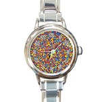 Colorful Lego Texture Lego Bricks Round Italian Charm Watch