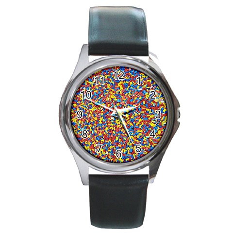 Colorful Lego Texture Lego Bricks Round Metal Watch from ArtsNow.com Front