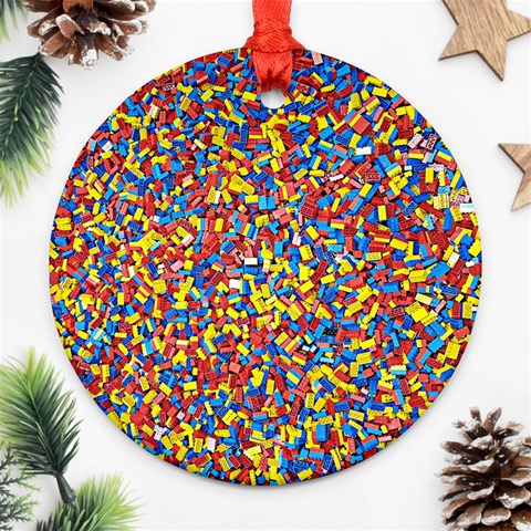 Colorful Lego Texture Lego Bricks Ornament (Round) from ArtsNow.com Front