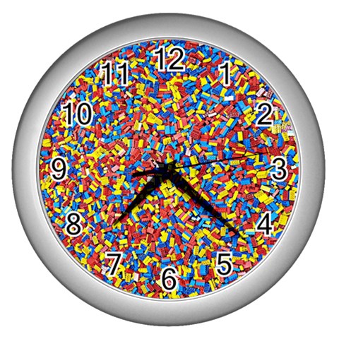 Colorful Lego Texture Lego Bricks Wall Clock (Silver) from ArtsNow.com Front