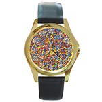 Colorful Lego Texture Lego Bricks Round Gold Metal Watch