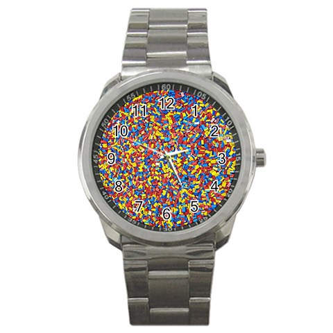 Colorful Lego Texture Lego Bricks Sport Metal Watch from ArtsNow.com Front