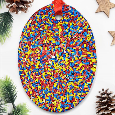 Colorful Lego Texture Lego Bricks Oval Ornament (Two Sides) from ArtsNow.com Front