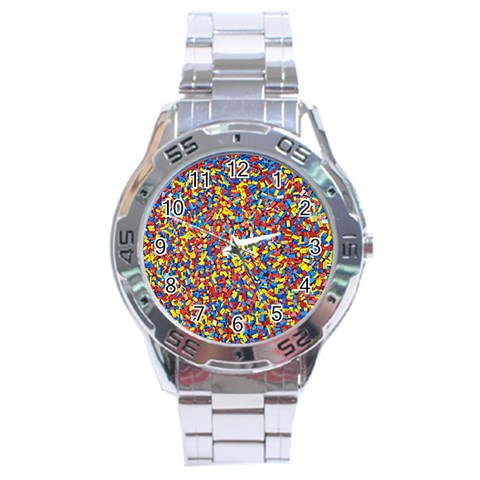 Colorful Lego Texture Lego Bricks Stainless Steel Analogue Watch from ArtsNow.com Front