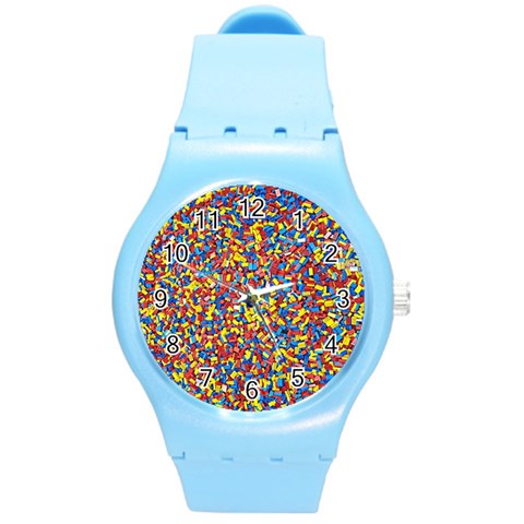 Colorful Lego Texture Lego Bricks Round Plastic Sport Watch (M) from ArtsNow.com Front