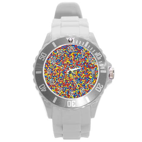 Colorful Lego Texture Lego Bricks Round Plastic Sport Watch (L) from ArtsNow.com Front