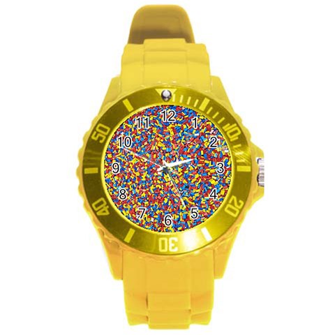 Colorful Lego Texture Lego Bricks Round Plastic Sport Watch (L) from ArtsNow.com Front