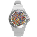 Colorful Lego Texture Lego Bricks Round Plastic Sport Watch (L)