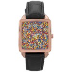 Colorful Lego Texture Lego Bricks Rose Gold Leather Watch 