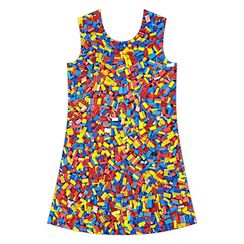 Colorful Lego Texture Lego Bricks Kids  Short Sleeve Velvet Dress from ArtsNow.com Front