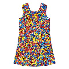 Colorful Lego Texture Lego Bricks Kids  Short Sleeve Velvet Dress from ArtsNow.com Front