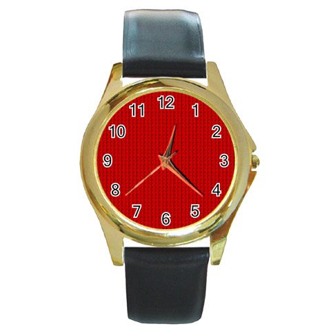 Ed Lego Texture Macro, Red Dots Background, Lego Round Gold Metal Watch from ArtsNow.com Front