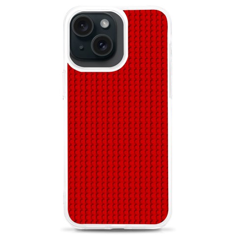 Ed Lego Texture Macro, Red Dots Background, Lego iPhone 15 Plus TPU UV Print Case from ArtsNow.com Front