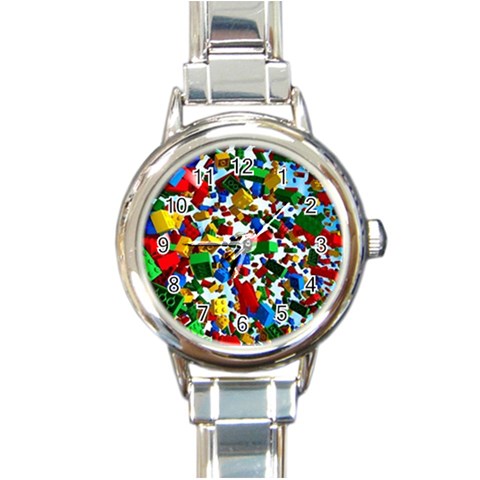 Falling Lego Bricks, Desenho Round Italian Charm Watch from ArtsNow.com Front