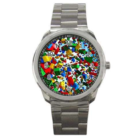 Falling Lego Bricks, Desenho Sport Metal Watch from ArtsNow.com Front