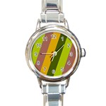 Autmn Stripes Colors Geometric Print Design Round Italian Charm Watch