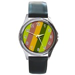 Autmn Stripes Colors Geometric Print Design Round Metal Watch