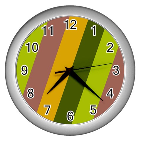 Autmn Stripes Colors Geometric Print Design Wall Clock (Silver) from ArtsNow.com Front