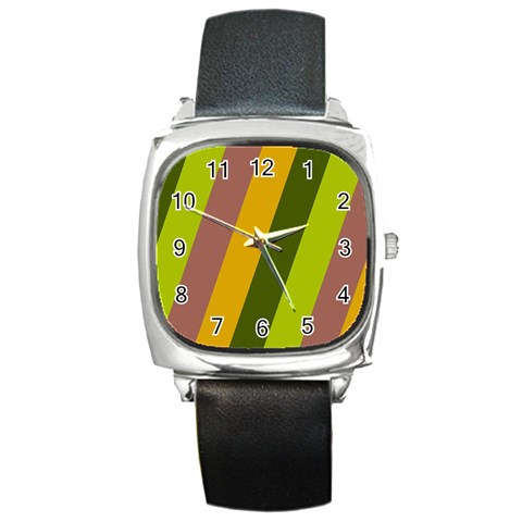 Autmn Stripes Colors Geometric Print Design Square Metal Watch from ArtsNow.com Front