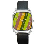 Autmn Stripes Colors Geometric Print Design Square Metal Watch