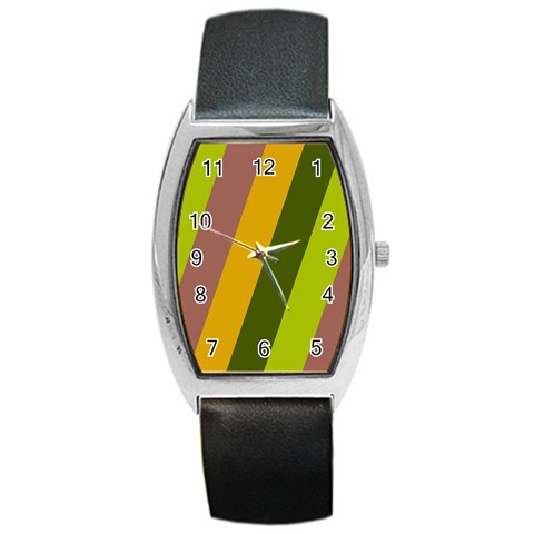 Autmn Stripes Colors Geometric Print Design Barrel Style Metal Watch from ArtsNow.com Front