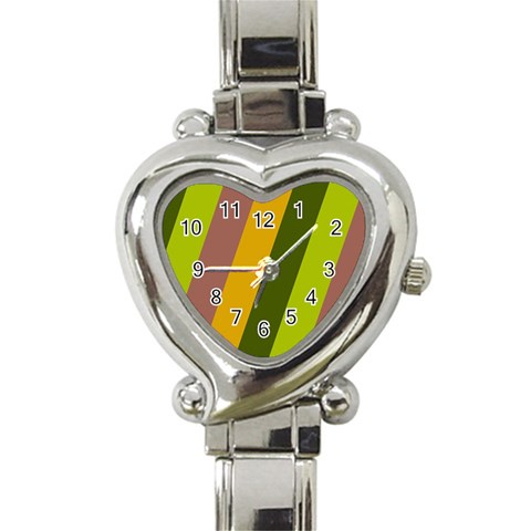 Autmn Stripes Colors Geometric Print Design Heart Italian Charm Watch from ArtsNow.com Front