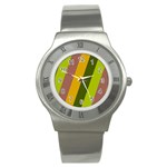 Autmn Stripes Colors Geometric Print Design Stainless Steel Watch